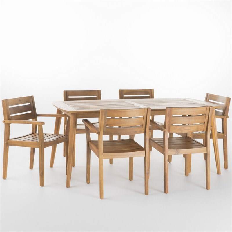 Noble House Stamford 7 Piece Wooden Patio Dining Set in Teak