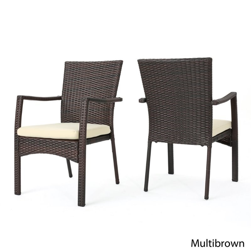 Noble House Corsica Wicker Patio Dining Arm Chair in Brown (Set of 2)