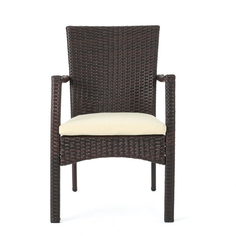 Noble House Corsica Wicker Patio Dining Arm Chair in Brown (Set of 2)