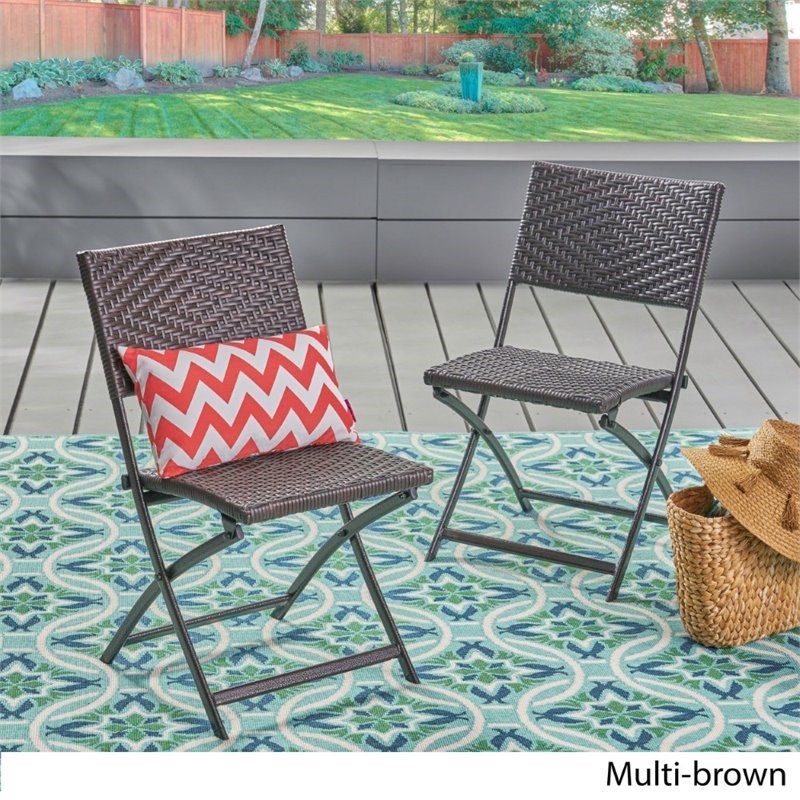 Noble House El Paso Wicker Folding Patio Dining Side Chair in Brown (Set of 2)