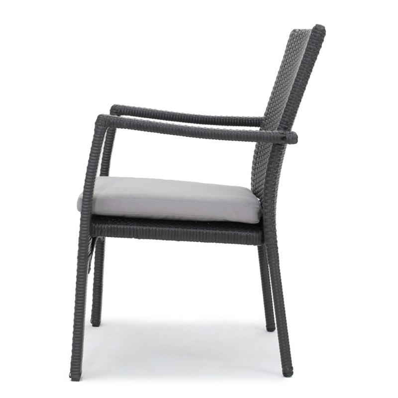 Noble House Corsica Wicker Patio Dining Arm Chair in Gray (Set of 2)
