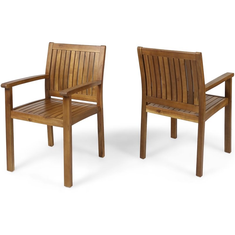 Noble House Wilson Wooden Patio Dining Arm Chair in Teak (Set of 2)