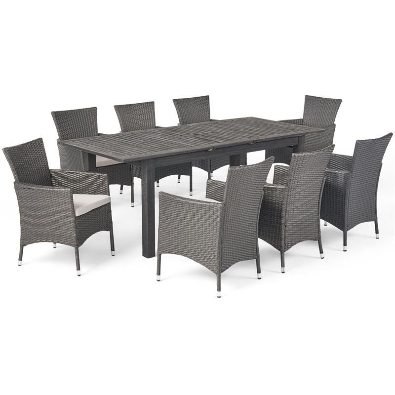 Noble House Nadia 9 Piece Wooden Expandable Patio Dining Set in Dark Gray