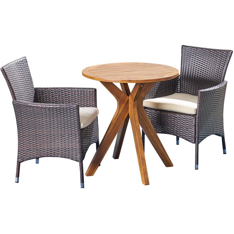 Noble House Jillian 3 Piece Wooden Patio Bistro Set in Teak Homesquare