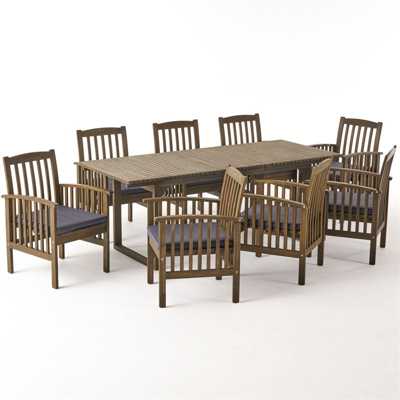 Noble House Sorrento 9 Piece Wooden Expandable Patio Dining Set in Gray
