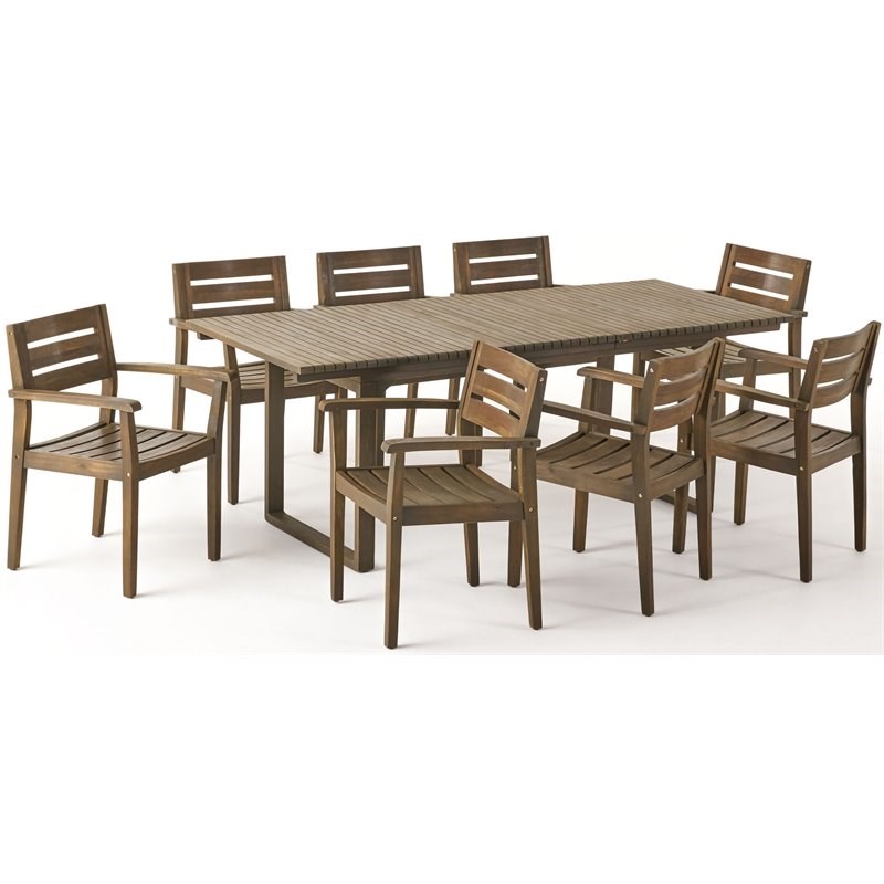 Noble House Merdian 9 Piece Wooden Expandable Patio Dining Set in Gray