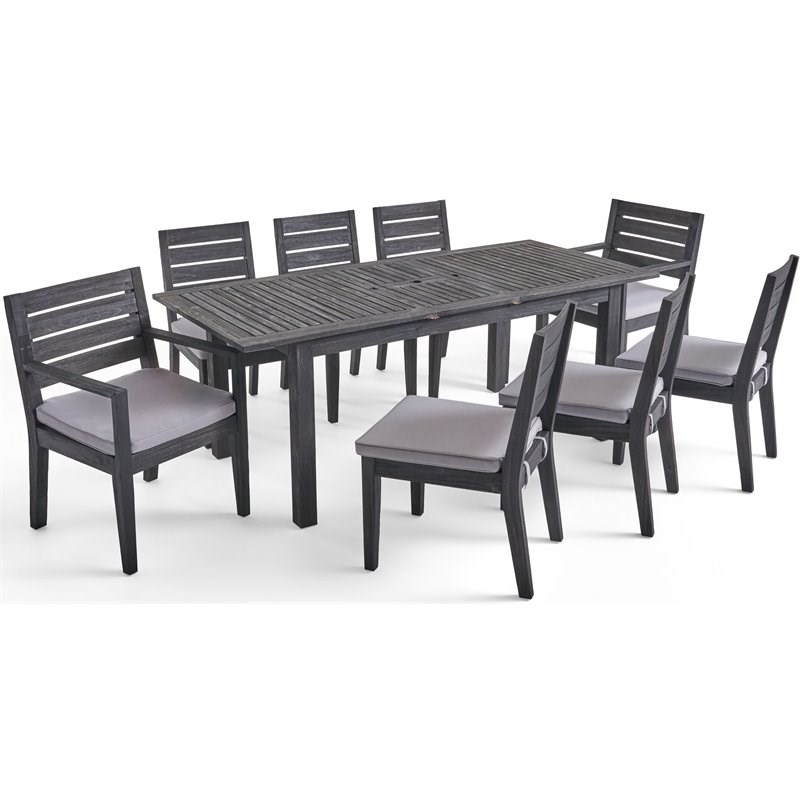 Noble House Nestor 9 Piece Wooden Expandable Patio Dining Set in Sandblast Gray