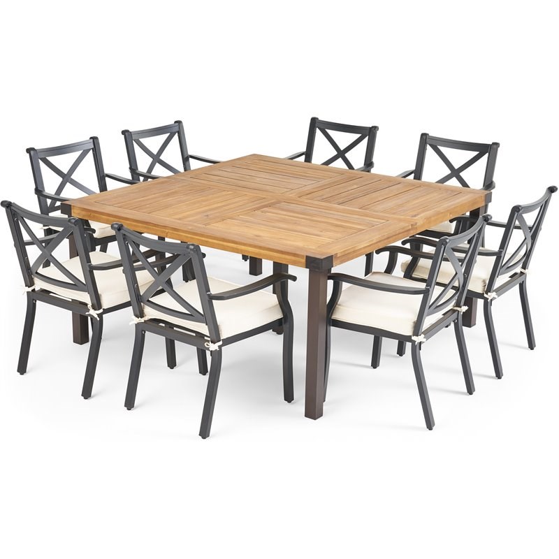 Noble House Esfera 9 Piece Wooden Square Patio Dining Set in Teak and Black