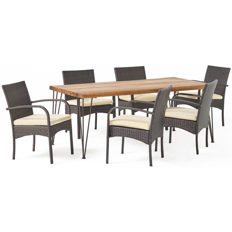Noble House Clayton 7 Piece Wood Top, Outdoor Furniture Clayton