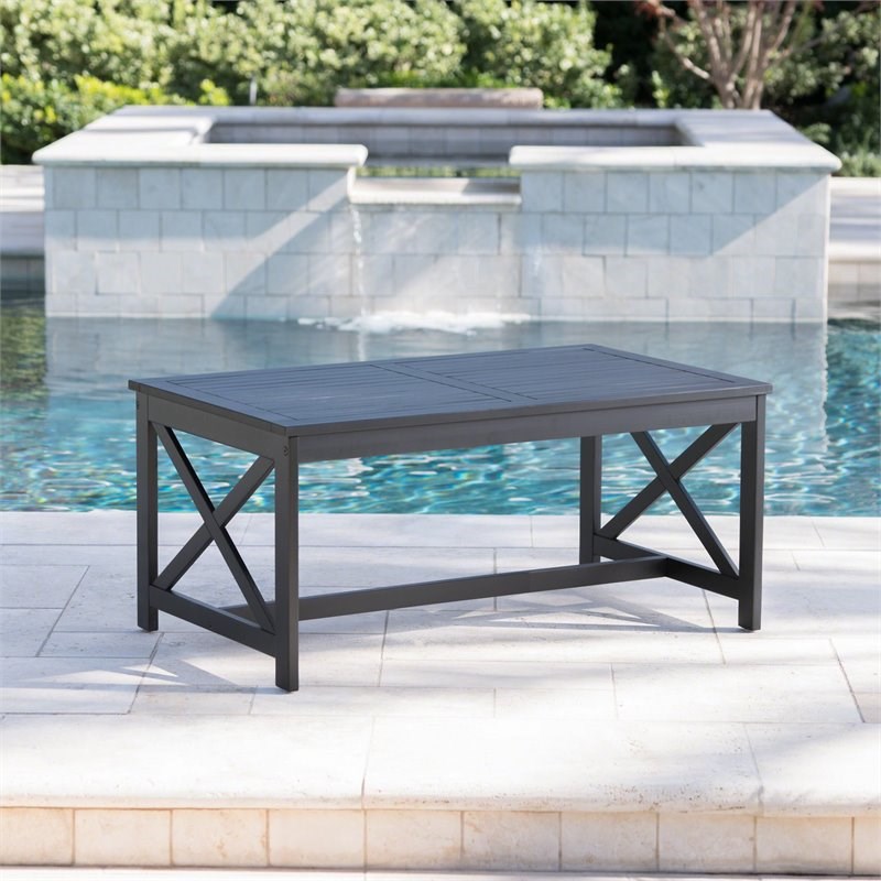 Noble House Ivan Farmhouse Outdoor Acacia Wood Coffee Table in Black