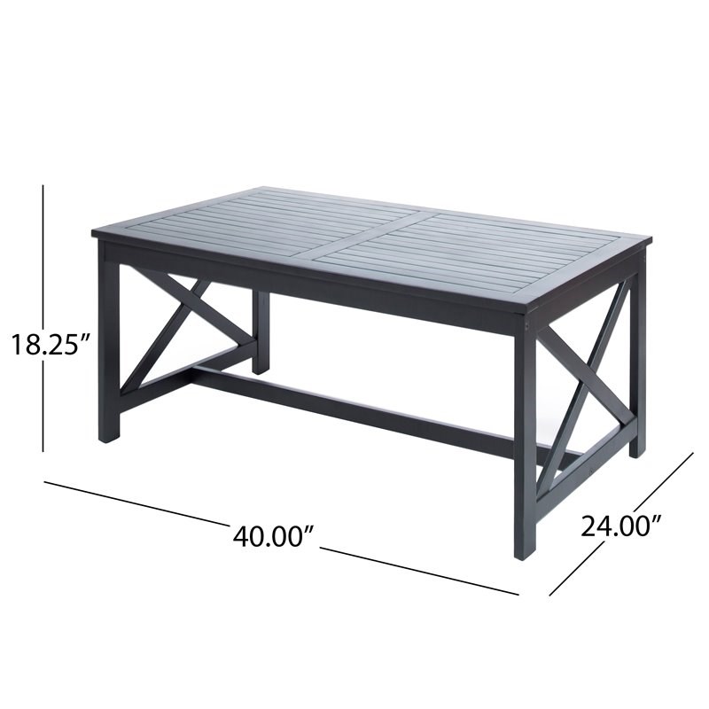 Noble House Ivan Farmhouse Outdoor Acacia Wood Coffee Table in Black