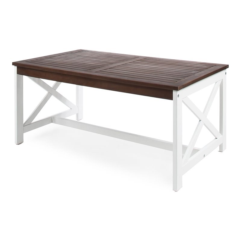 Noble House Ivan Contemporary Outdoor Acacia Wood Coffee Table in Brown/White