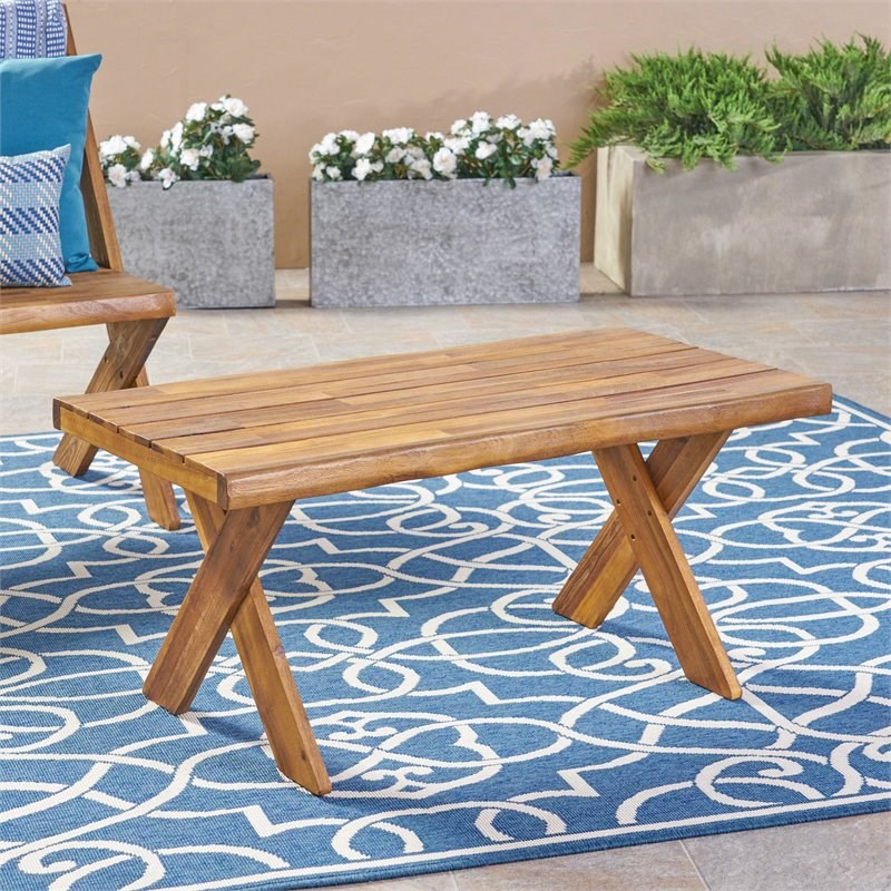 Noble House Eaglewood Farmhouse Outdoor Acacia Wood Coffee Table in Natural