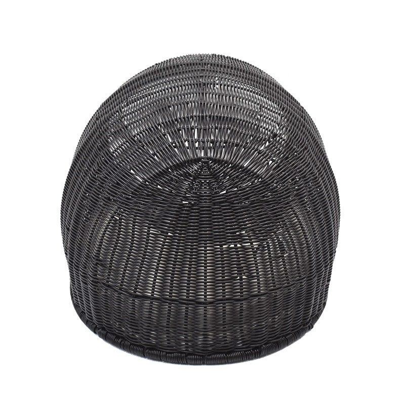 Noble House Rocky PE Rattan and Iron Outdoor Igloo Pet Bed in Black/Beige
