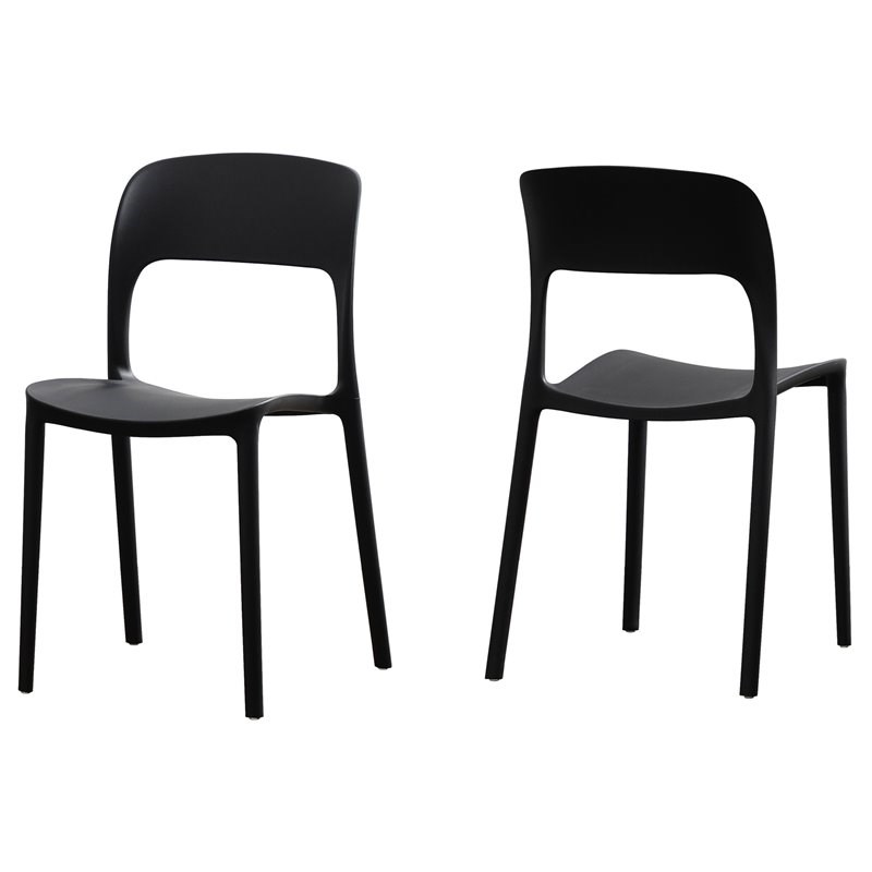 Noble House Katherina Modern Outdoor Plastic Chairs in Black (Set of 2)