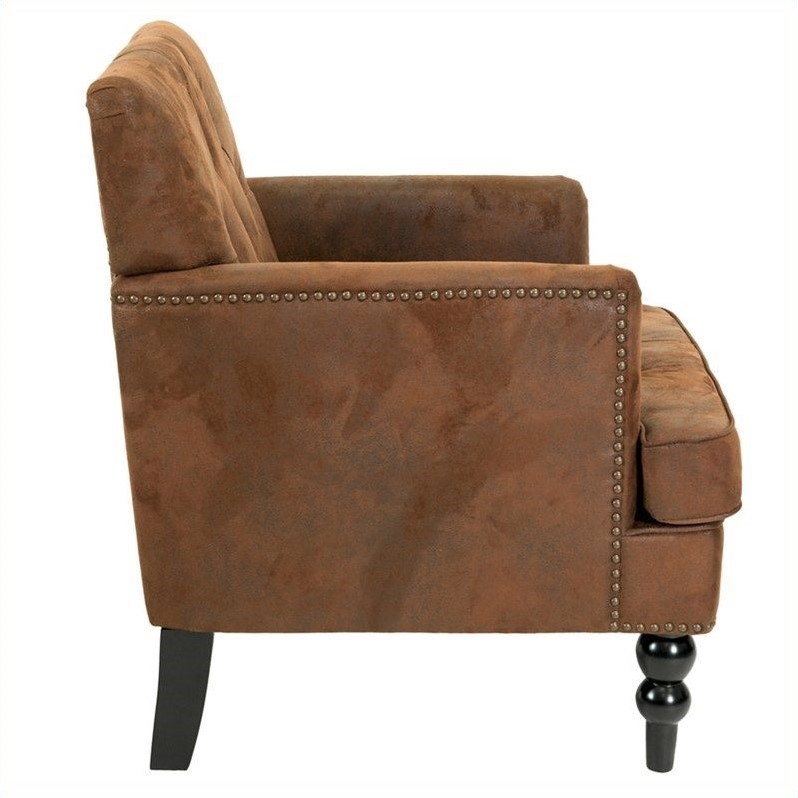Noble House Melissa Tufted Fabric Leather Club Chair in Brown