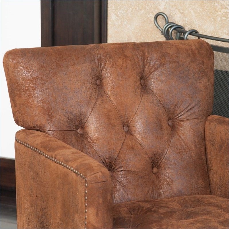 Noble House Melissa Tufted Fabric Leather Club Chair in Brown