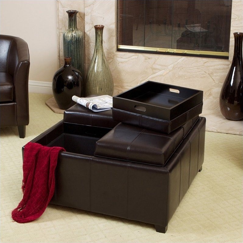 Noble House Chloe Tray Top Storage Ottoman in Espresso Brown Homesquare