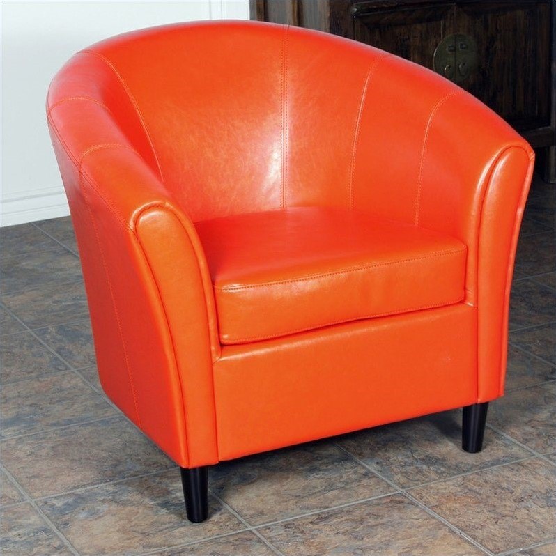 Noble House Jean Leather Barrel Club Chair in Orange
