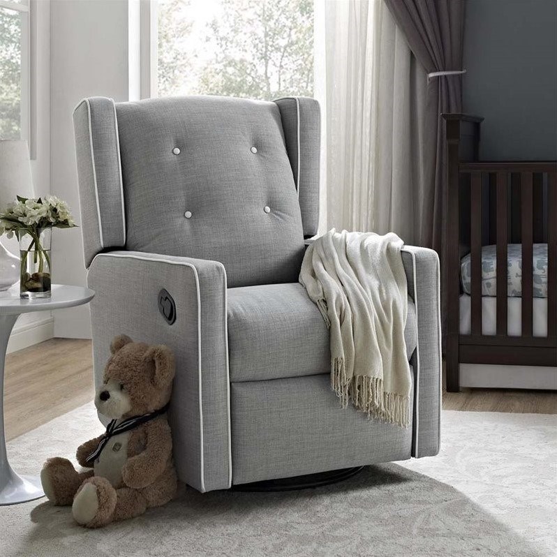 Baby Relax Mikayla Fabric Upholstered Swivel Gliding Recliner in Light Gray