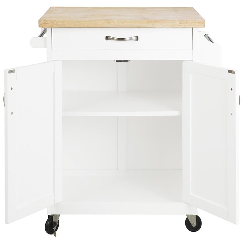 Dorel Living Wood Top Kitchen Cart in White