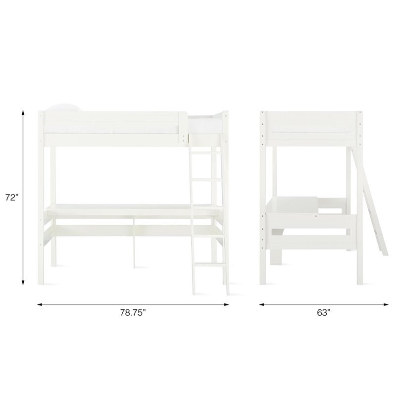 Dorel Living Harlan Twin Loft Bed With Desk In White | Homesquare