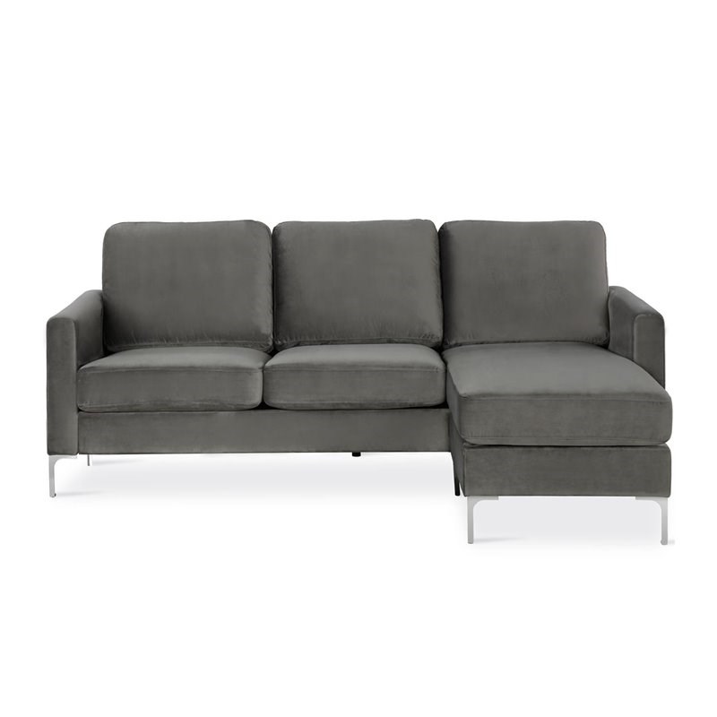 Novogratz Chapman Sectional Sofa with Chrome Legs in Grey Velvet