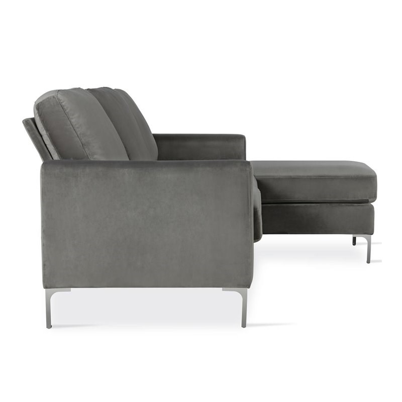 Novogratz Chapman Sectional Sofa with Chrome Legs in Grey Velvet