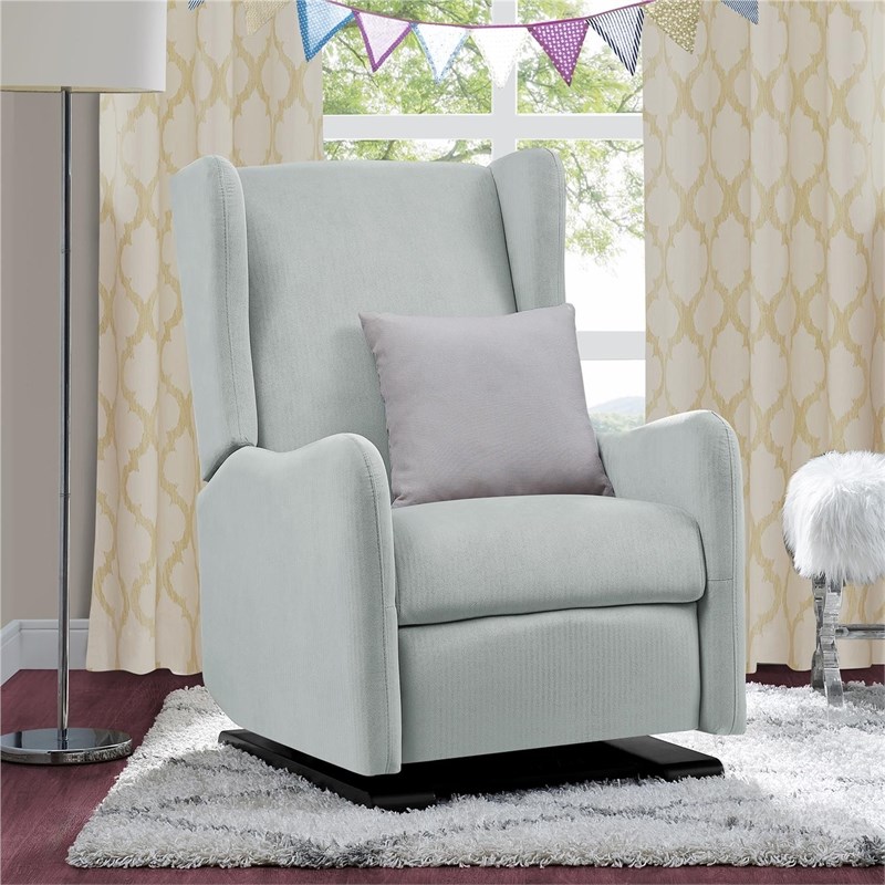 Baby Relax Rylee Tall Wingback Glider Recliner Chair in Light Gray Linen