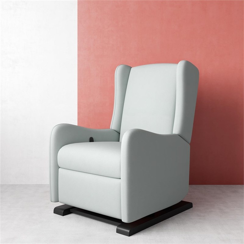 Baby Relax Rylee Tall Wingback Glider Recliner Chair in Light Gray Linen