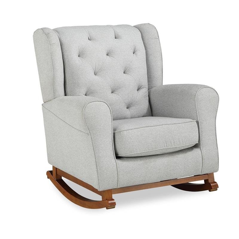 Baby Relax April Tufted Wingback Rocker in Light Gray
