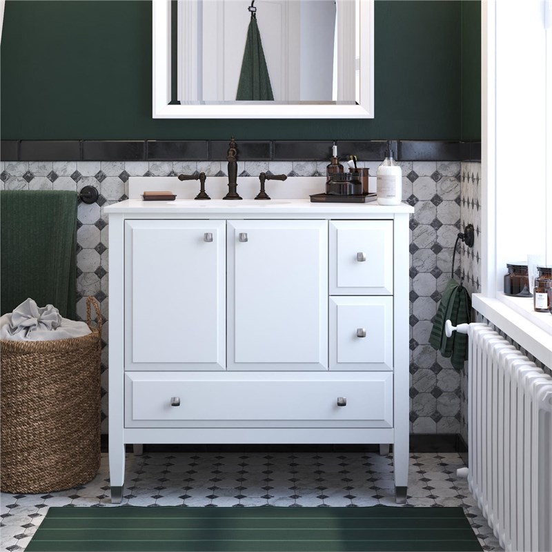 Dorel Living Metcalfe 36 Inch Bathroom Vanity with Sink in White