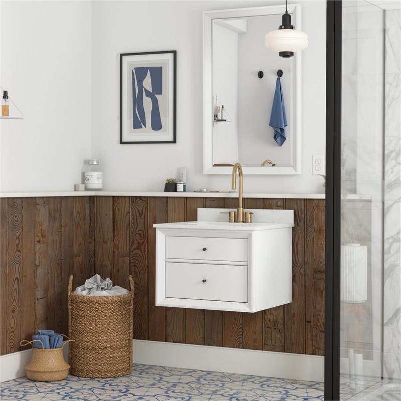 Dorel Living Tribecca 24 Inch Wall Mounted Bathroom Vanity in White