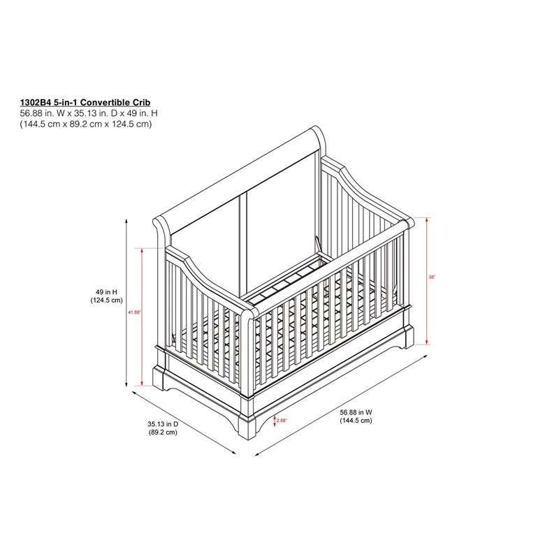 Bertini Pembrooke 5in1 Convertible Crib for Nursery in Natural Rustic