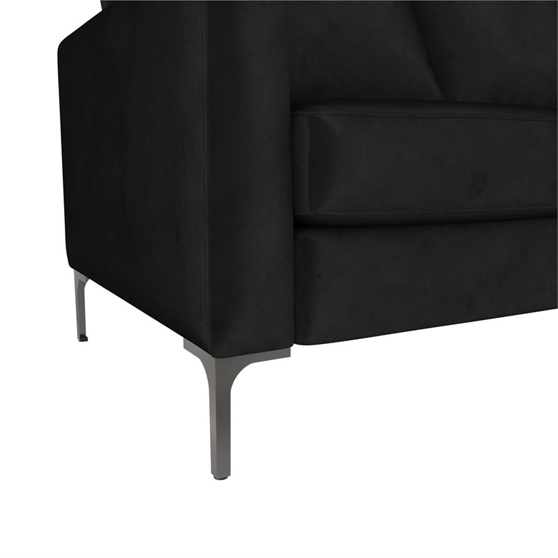 Novogratz Chapman Sectional Sofa with Chrome Legs in Black Velvet