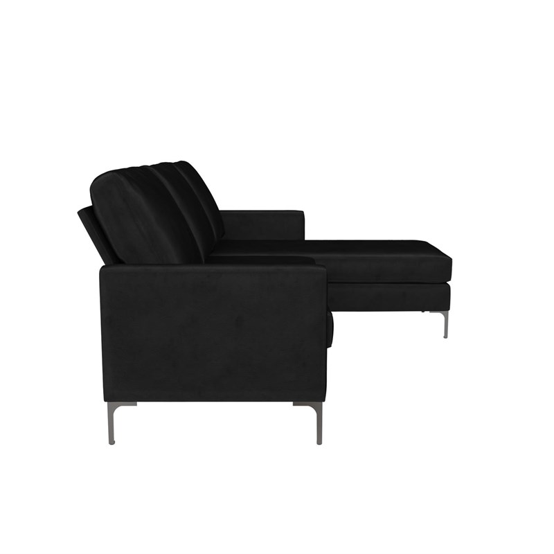 Novogratz Chapman Sectional Sofa with Chrome Legs in Black Velvet