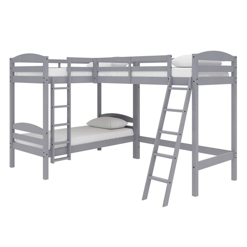 Dorel Living Clearwater Wood Triple Twin Bunk Bed in Gray Homesquare