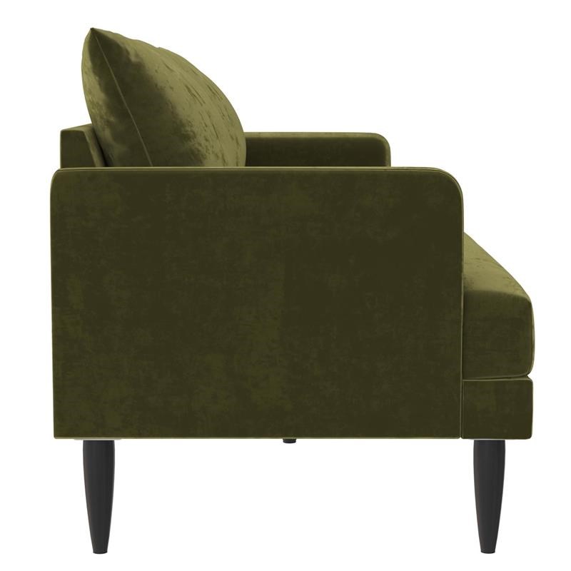 Novogratz Bailey Pillowback Sofa Mid-Century Modern in Olive Green Velvet