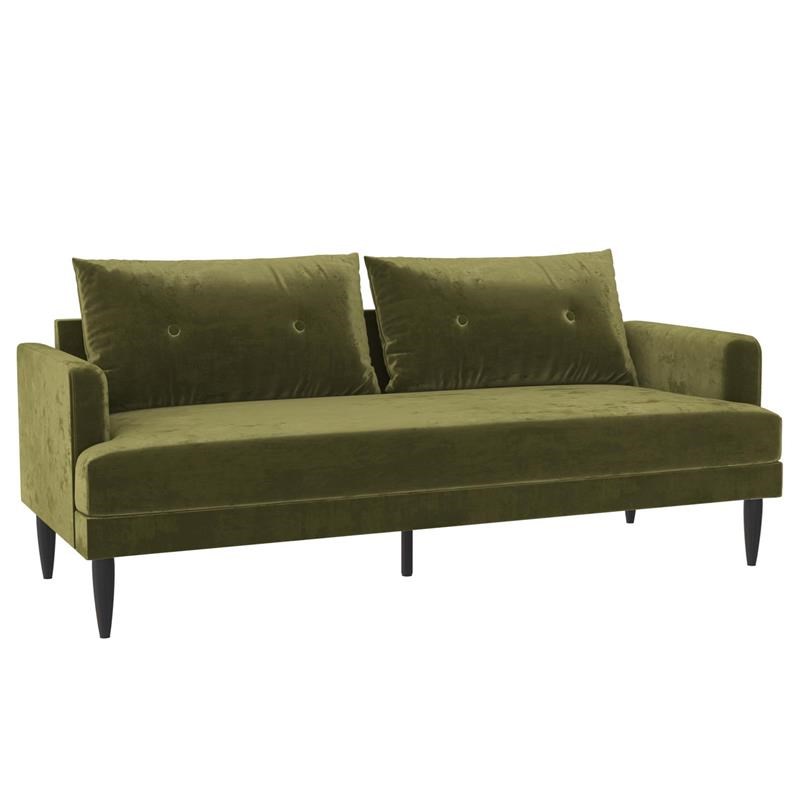 Novogratz Bailey Pillowback Sofa Mid-Century Modern in Olive Green Velvet