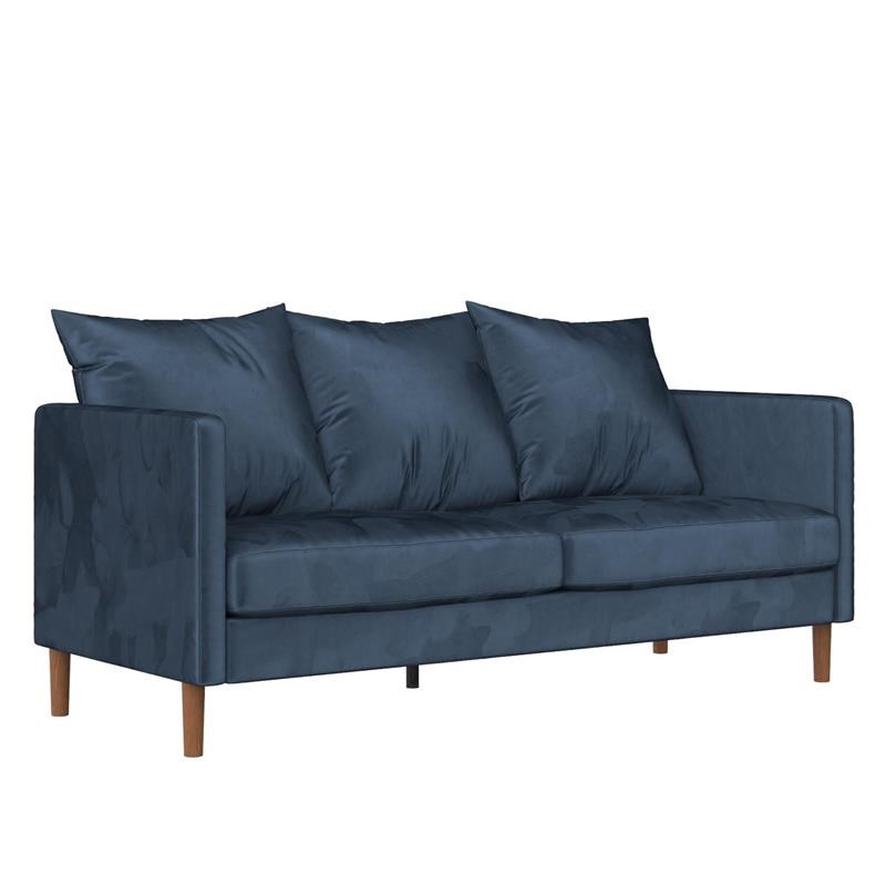 Novogratz Paige Modern Pillowback Sofa in Navy Blue Velvet
