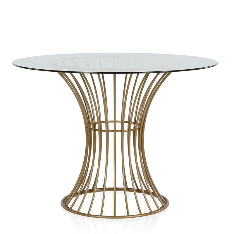 CosmoLiving Westwood Glass Top Dining Table in Tempered Glass with Brass