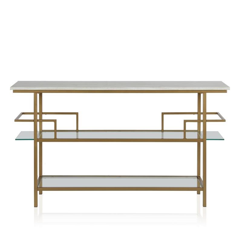 CosmoLiving Barlow Console Unit Faux Marble and Soft Brass