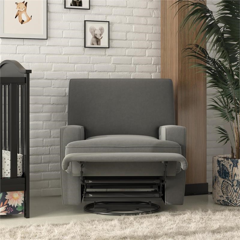 Baby Relax Rylan Swivel Glider Recliner Chair Coil Seating in  Dark Gray