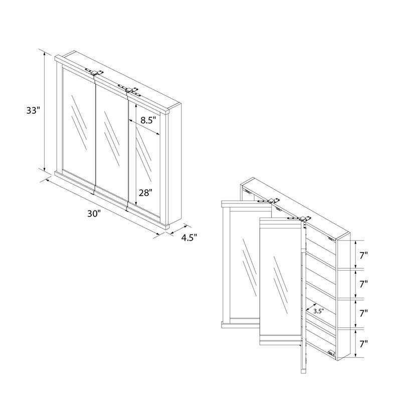 DHP Otum Bathroom 3 Door Mirrored Medicine Cabinet and Organizer in Gray