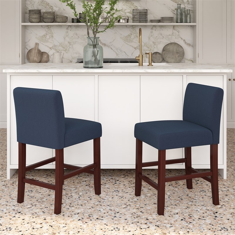 DHP Parsons Counter Height Stool Kitchen Bar Accessory Set of 2 in Navy Linen