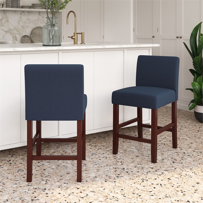 DHP Parsons Counter Height Stool Kitchen Bar Accessory Set of 2 in Navy Linen