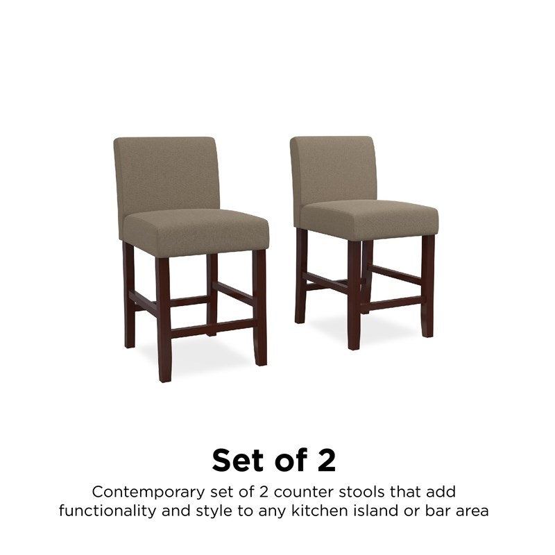 DHP Parsons Counter Height Stool Kitchen Bar Accessory Set of 2 in Taupe Linen