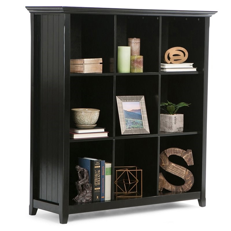 Simpli Home Acadian Wood Transitional 9 Cube Bookcase and Unit in Black