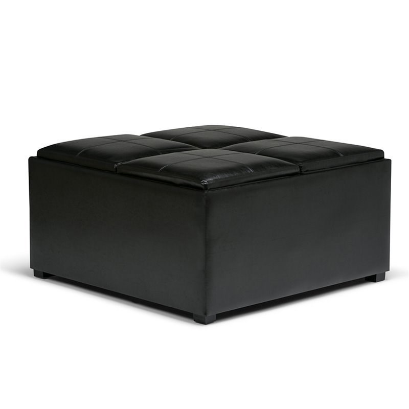 Simpli Home Avalon Faux Leather Coffee, Leather Coffee Table Ottoman With Storage