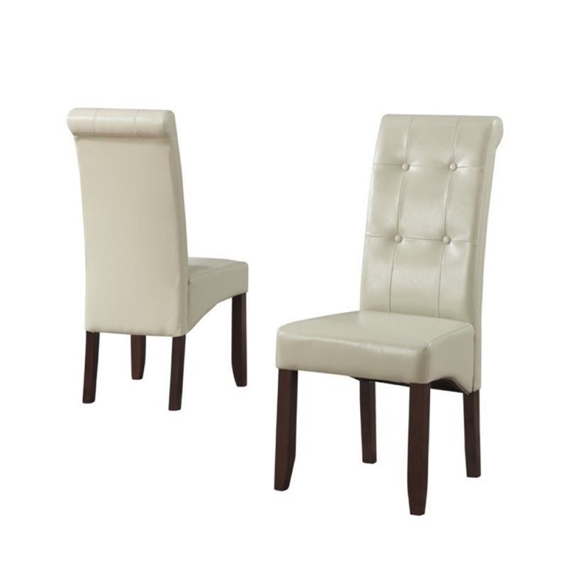 Cosmopolitan Deluxe Tufted Parson Chair, Cream Leather Parsons Dining Chair